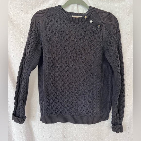 Tory Burch Navy Blue Cable Knit Crewneck Cotton Sweater Medium - Picture 1 of 5